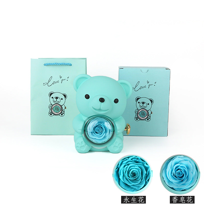 Rotating Eternal Rose Bear Necklace Gift Box