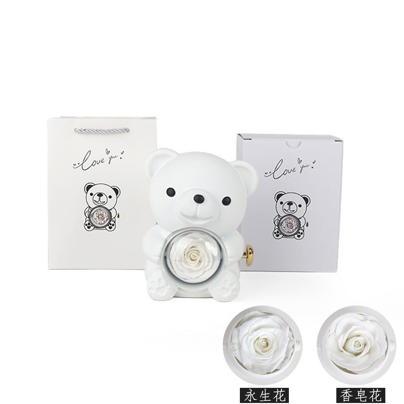 Rotating Eternal Rose Bear Necklace Gift Box