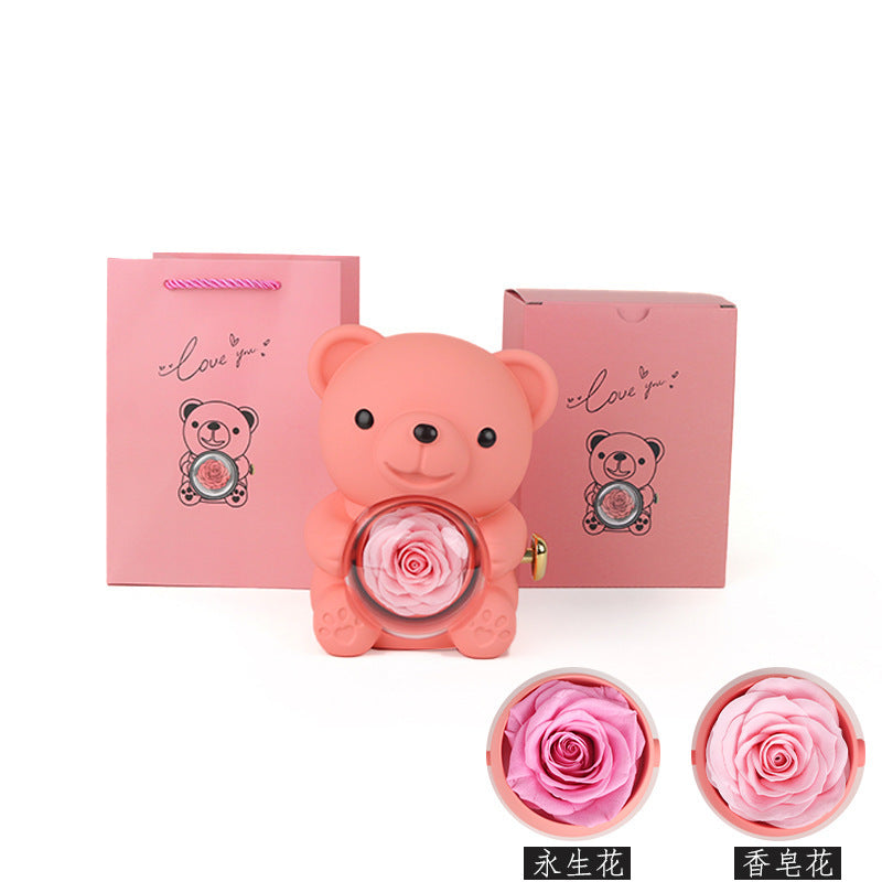 Rotating Eternal Rose Bear Necklace Gift Box