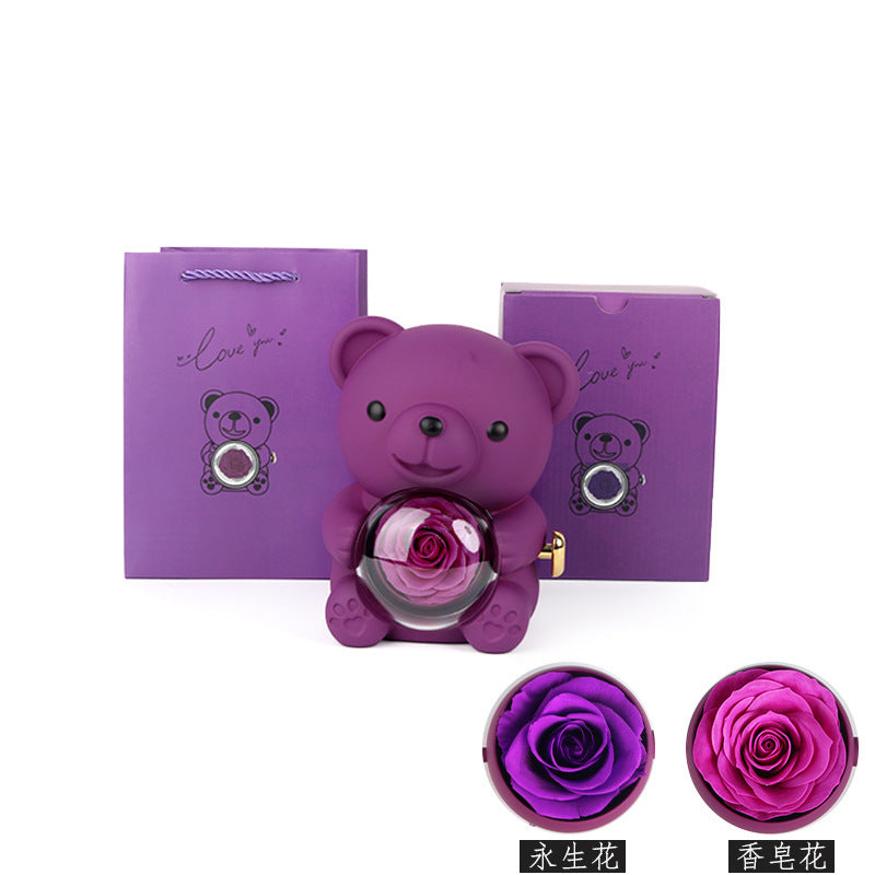 Rotating Eternal Rose Bear Necklace Gift Box