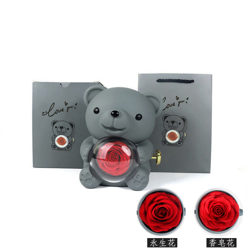 Rotating Eternal Rose Bear Necklace Gift Box