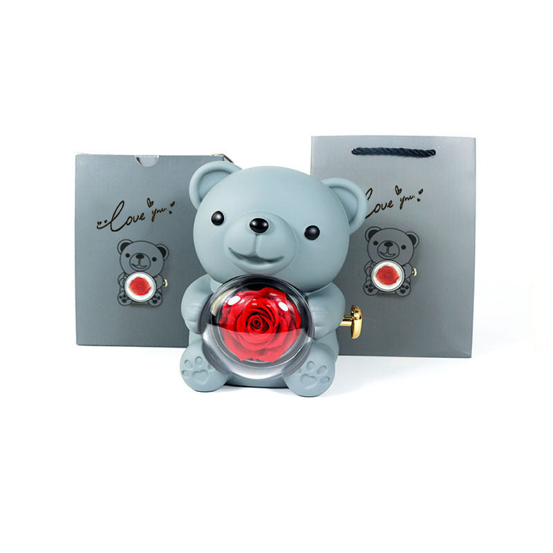 Rotating Eternal Rose Bear Necklace Gift Box